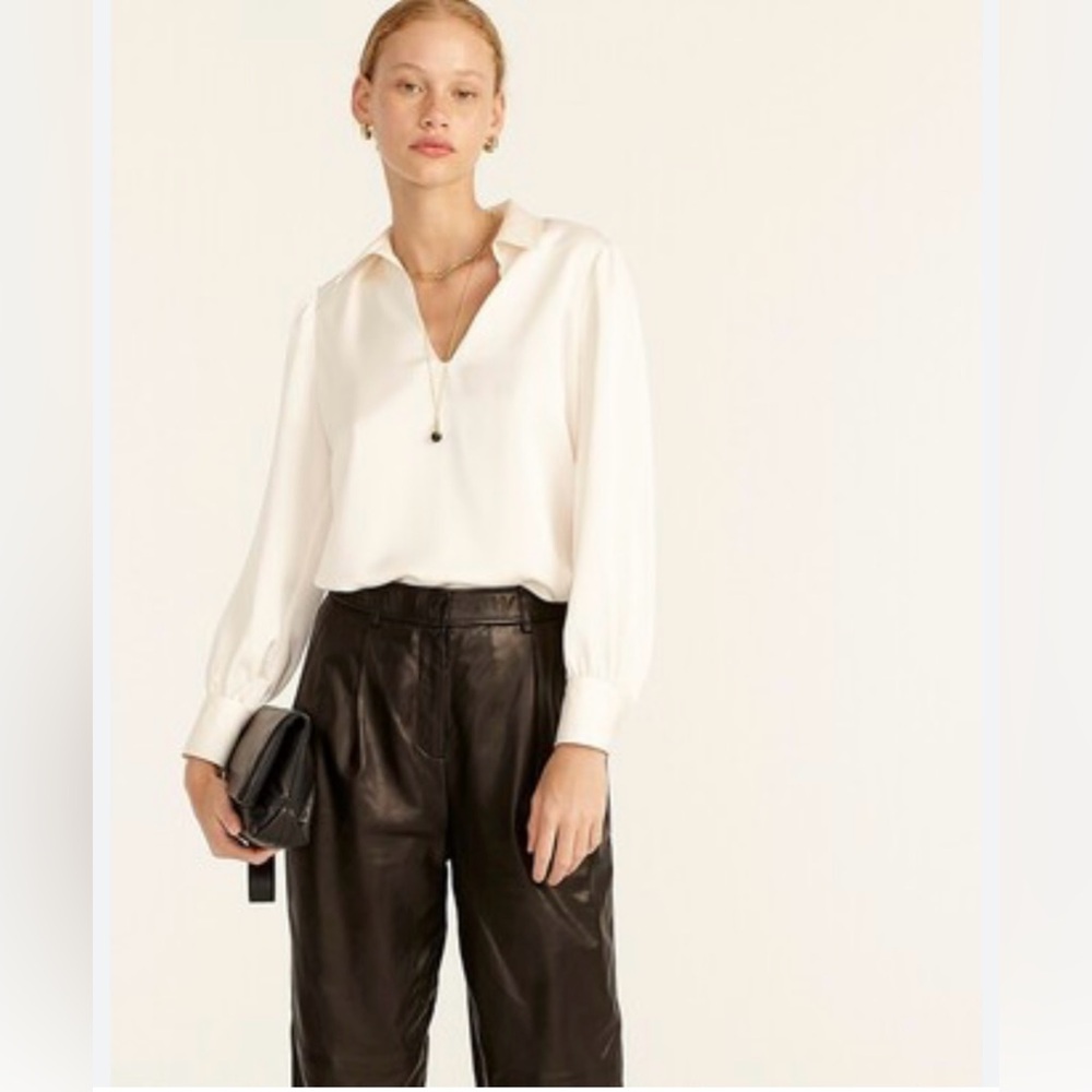 J. Crew Ivory V-Neck Long-Sleeve Silk Blouse